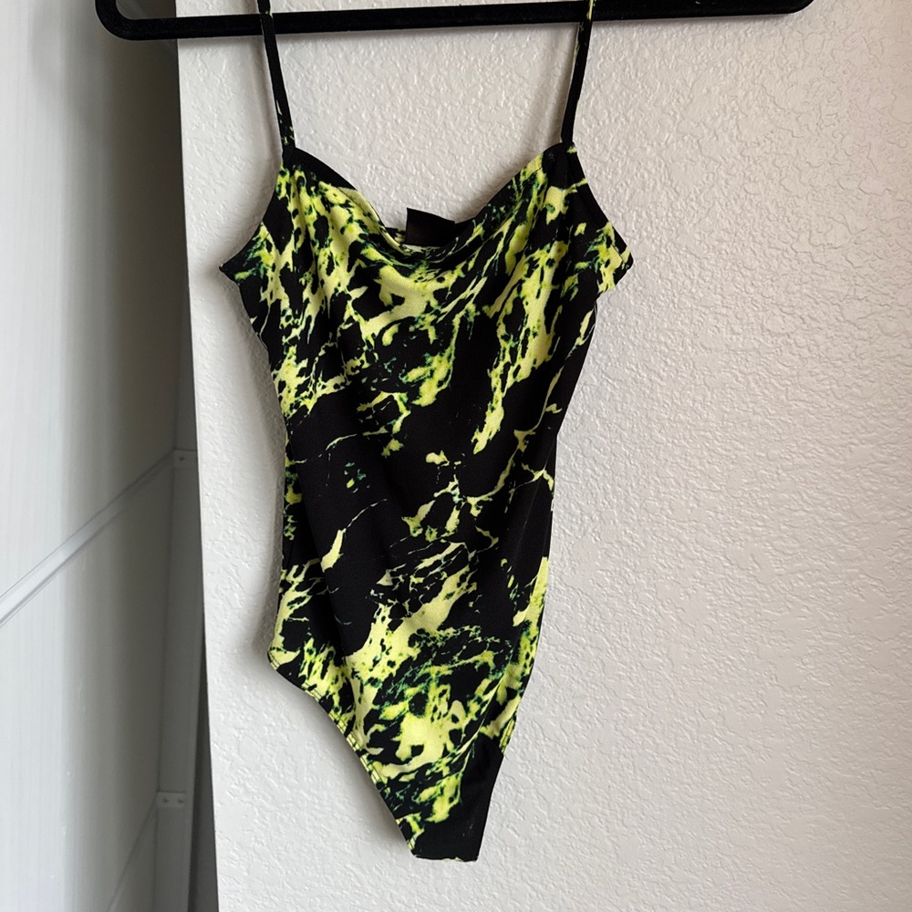 Free press bodysuit pull on black neon green